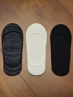 Women's No-Show Liner Socks - Black, Heather Gray & White - NEW - Lot of 3 Pairs